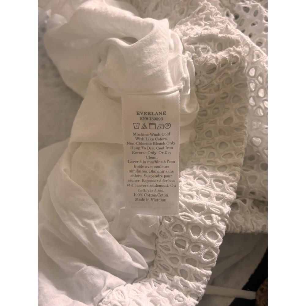 Everlane Womens Top Size L White‎ Eyelet Puff Sleeve Cotton Crop Peasant Blouse - Picture 8 of 9